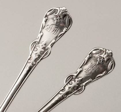 Rare Tudor Pattern Silver Child's Spoon and Fork - Diamond Registration Mark